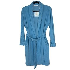 KayAnna Spa Blue Terry Cloth Robe Cotton Blend Shawl Collar Large NEW
